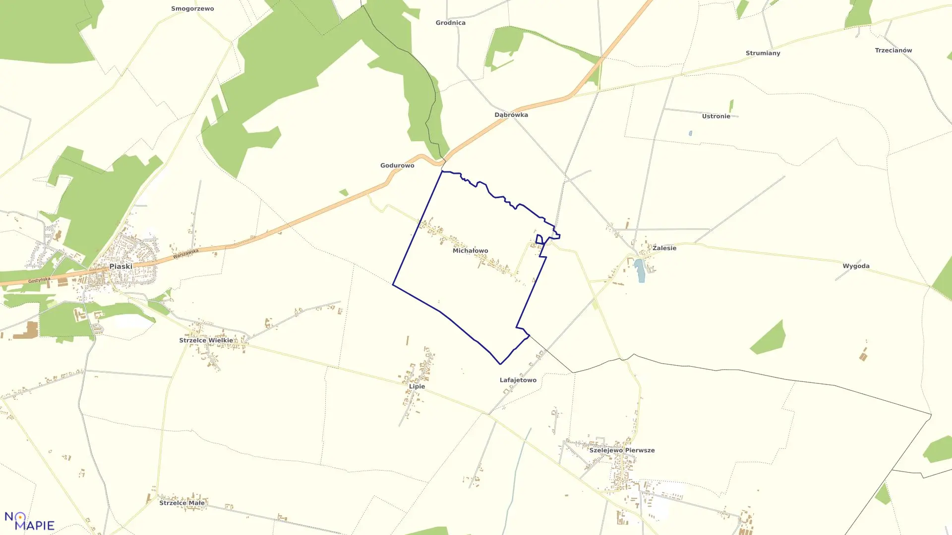 Mapa obrębu MICHAŁOWO w gminie Piaski